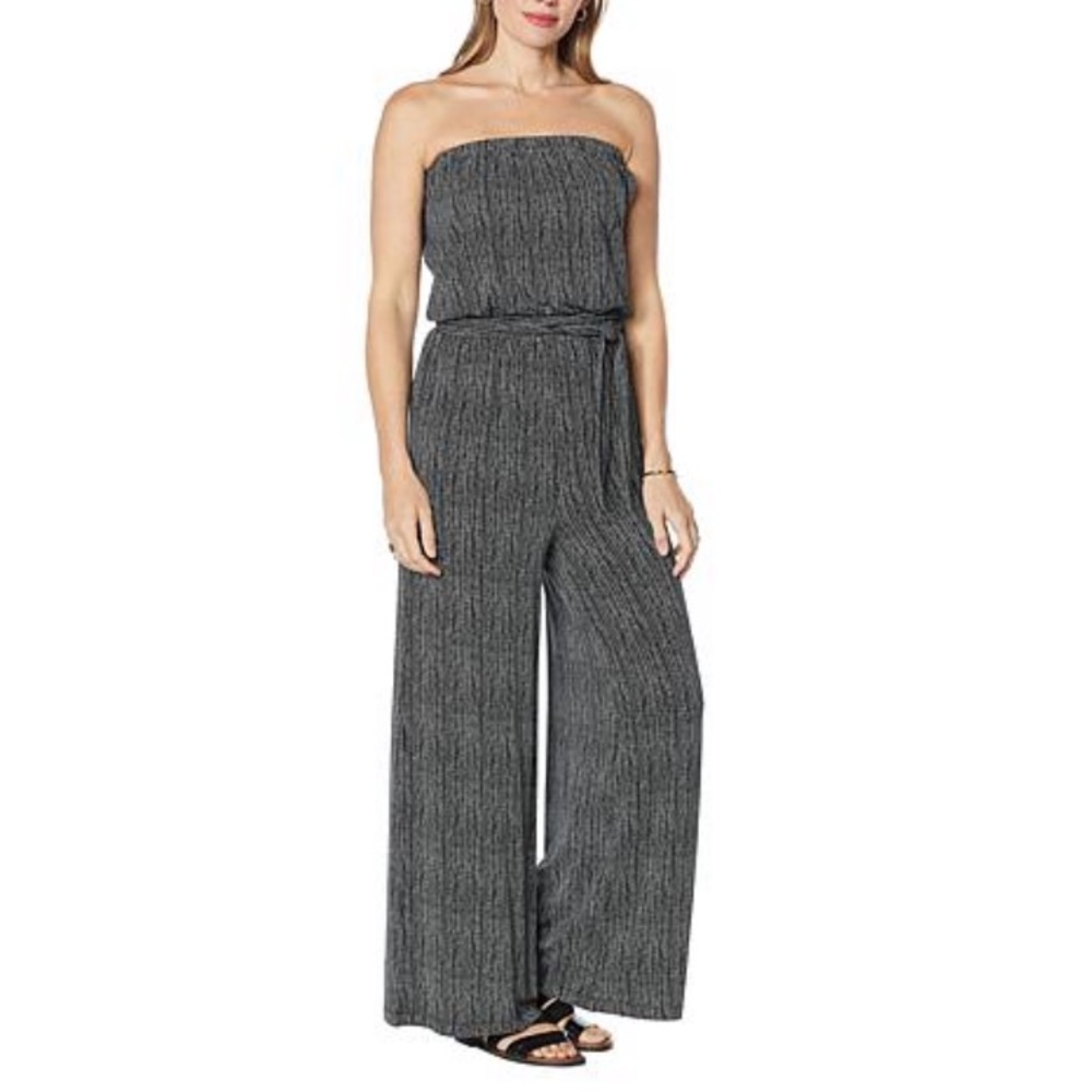 Colleen Lopez striped Navy strapless jumpsuit - size 2X